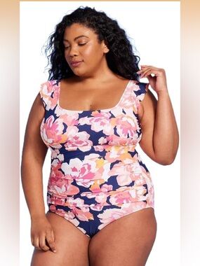 New Kona Sol Women’s Full Coverage Floral Print Ruffle One Piece Swimsuit (Sz14)